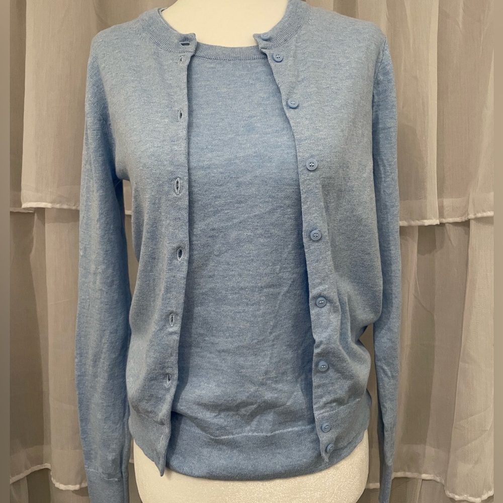 J. Crew Women's Blue Sweater Set - Cardigan and Shell XS